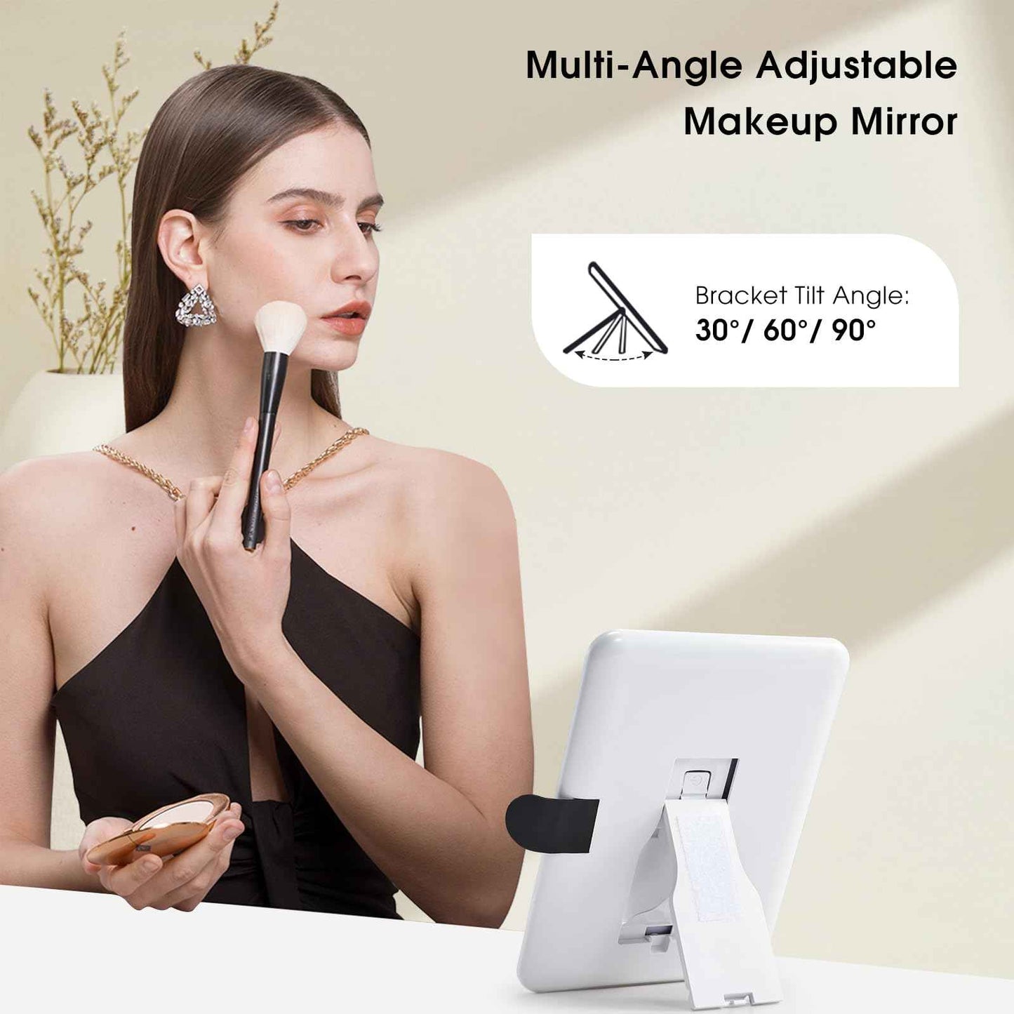 Faquenc 11.4 Inch Extra Large Makeup Bag with LED Lighted Mirror Leather Cosmetic Train Case Light up Mirror Portable Makeup Artist Storage Bag with Dividers Makeup Brush Holder Vanity Black