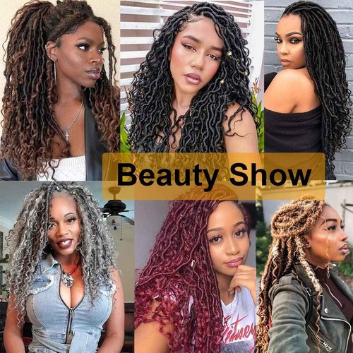 14 Inch Faux Locs Crochet Hair Goddess Locs Crochet Hair for Women Black Color Pre-Looped River Locs with Curly Ends 7 Packs (1B#)