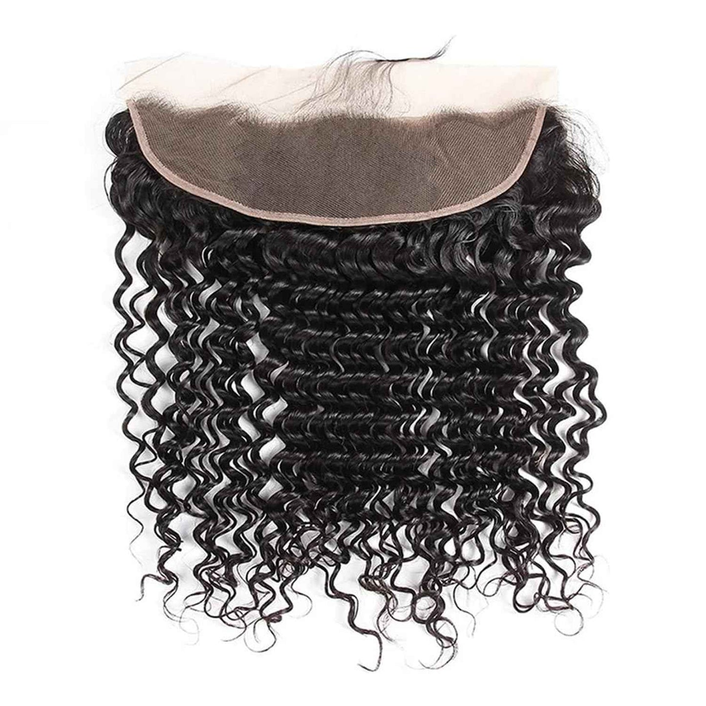 Lace Frontal Closure Deep Wave 13x4 Ear to Ear Frontal HD Lace 16 Inch Brazilian Curly Virgin Human Hair Extensions Pre Plucked with Baby Hair 150% Density Natural Black