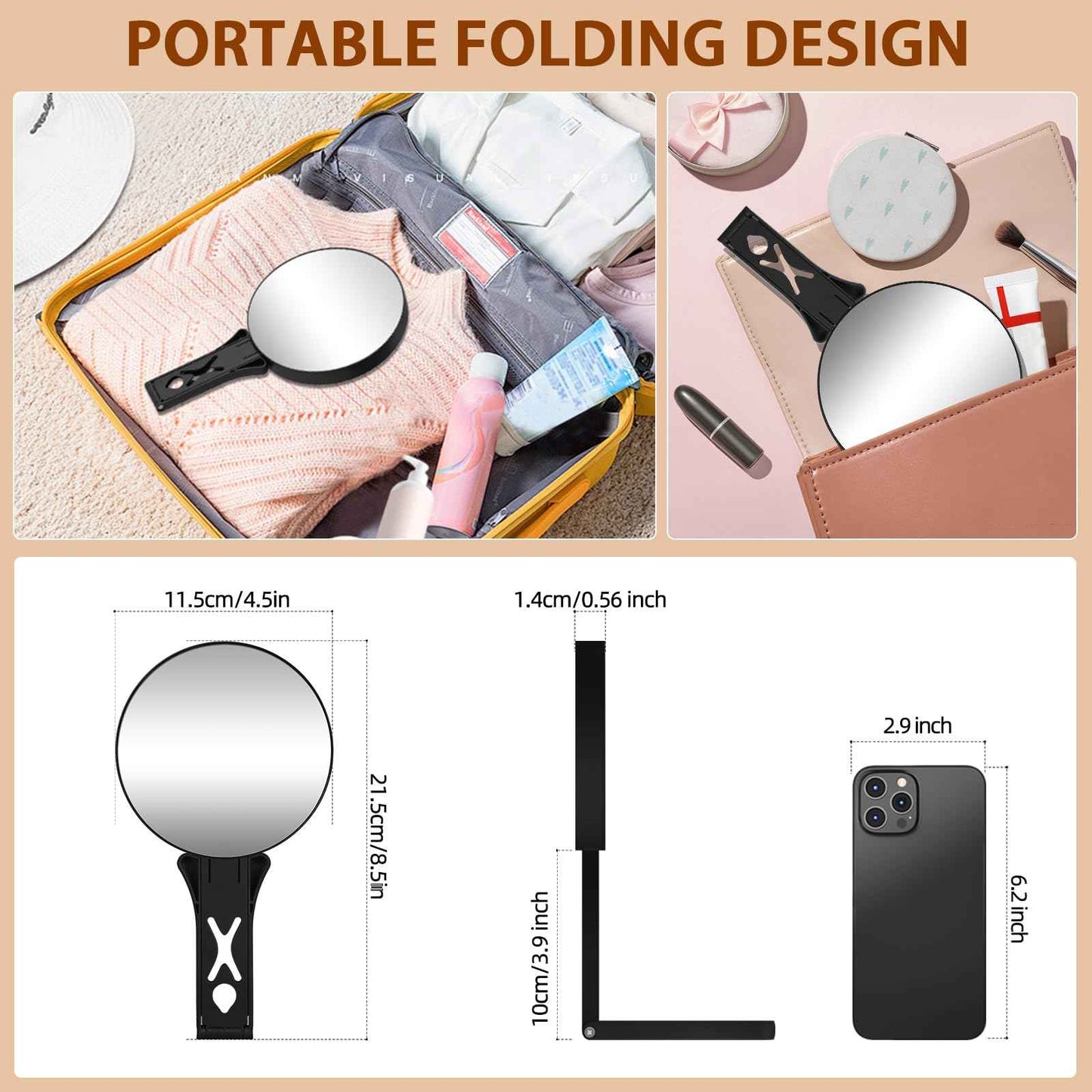 Magnifying Mirror 40X/5X Double Sided Hand Mirror, Precision Makeup at 40X Magnification & Overall View at 5X,Travel Handheld Magnified Makeup Mirror with Handle & Table Stand, Vanity Cosmetic Mirror