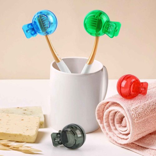 Hxezoc 4 Pack Travel Toothbrush Head Covers Portable Toothbrush Protector Cap Brush Pod Case Plastic Protective Clip for Household Travel, Camping, Bathroom, School, Business