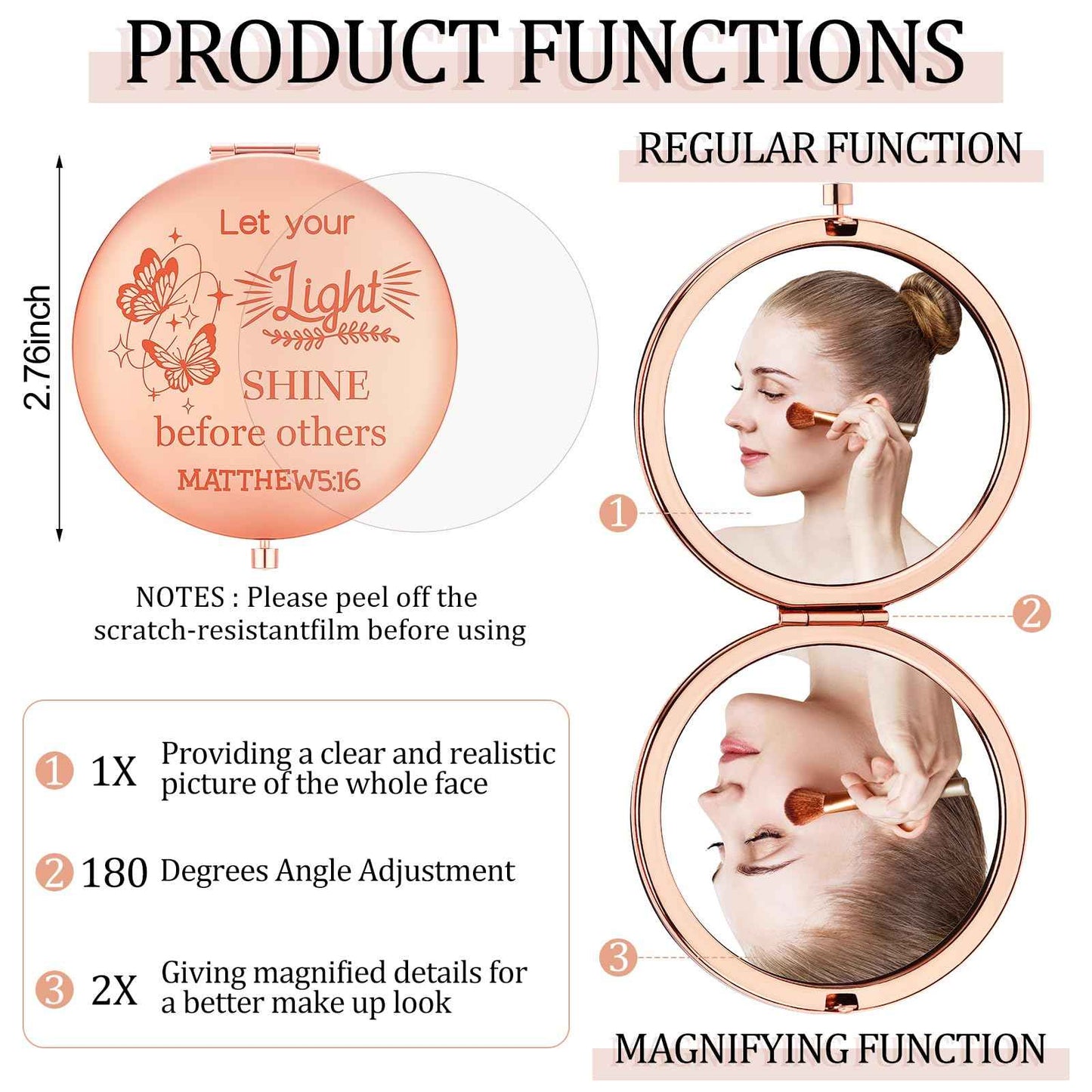 Huwena 12 Pcs Christmas Christian Gifts Mirror for Women Bulk Bible Verse Makeup Compact Pocket Mirror Inspirational Religious Gift for Coworker Teacher Employee Travel Church Scripture Party Present