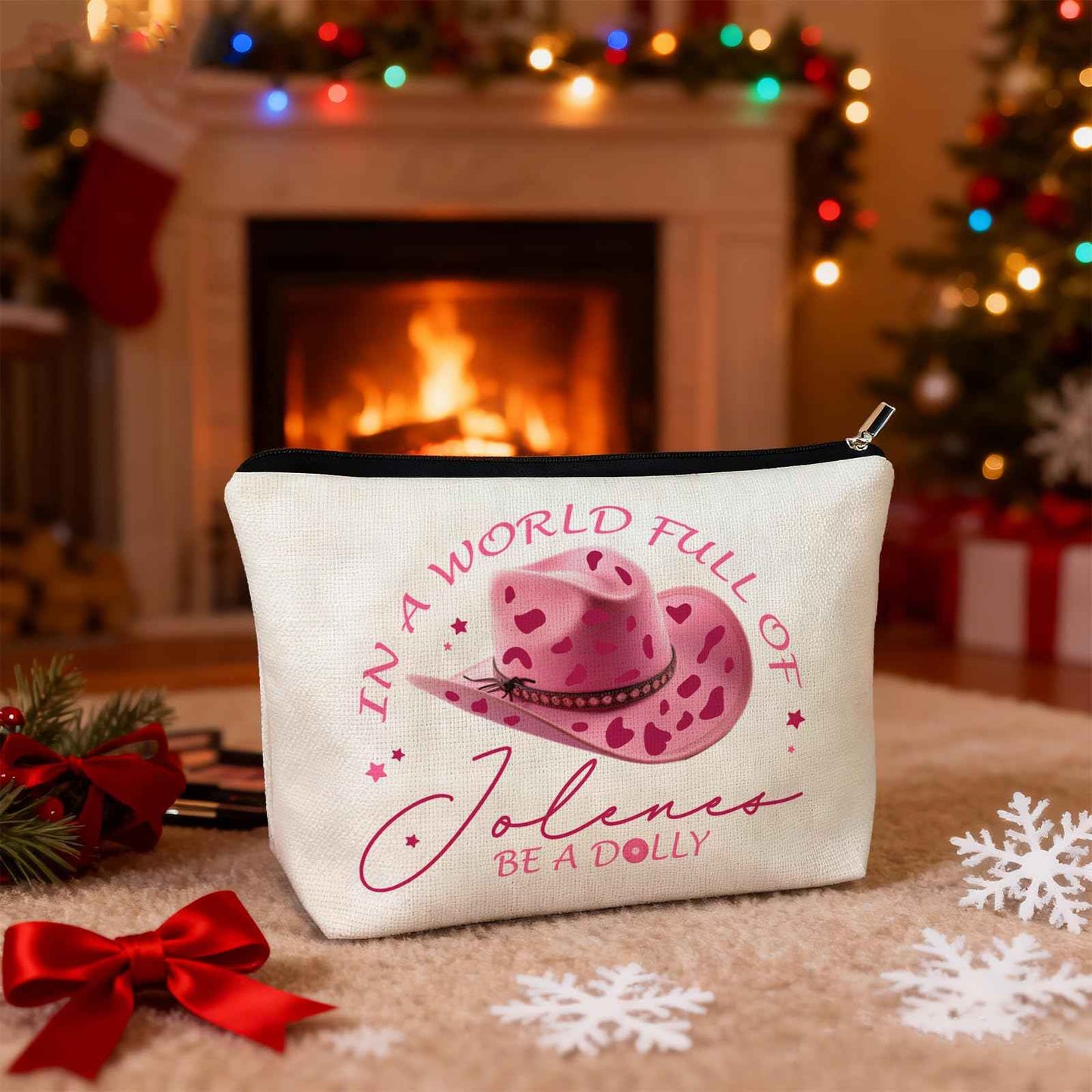 CLHHM Pink Dolly World Costumes Makeup Bags, Western Hat Singer Music Fans Cosmetic Bag for Women, Gifts for Mom Lover Sister Friends Daughter Graduation Halloween Birthday Christmas