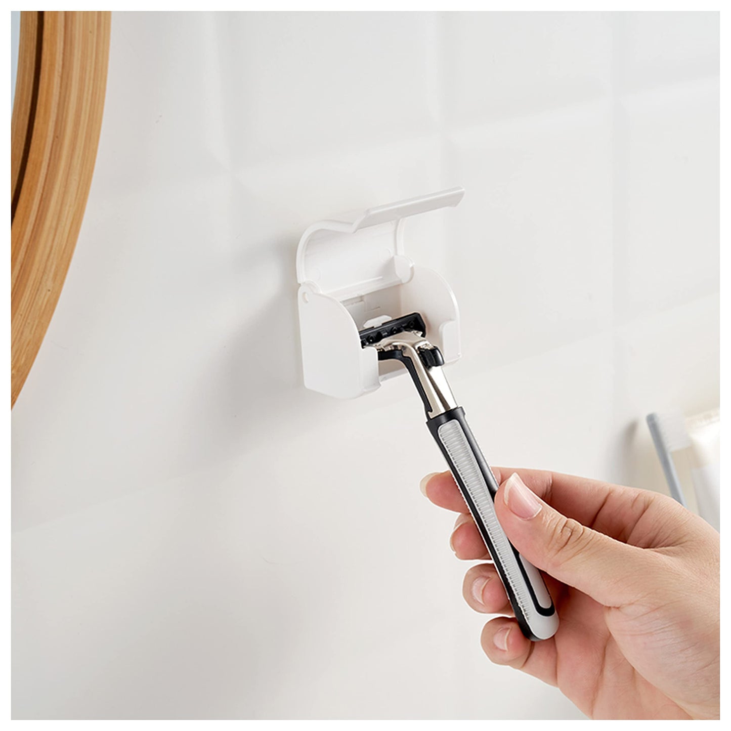 EIKS 2 Pack Razor Holders Shaver Hangers Wall Mount Self Adhesive for Bathroom Shower Tabletop