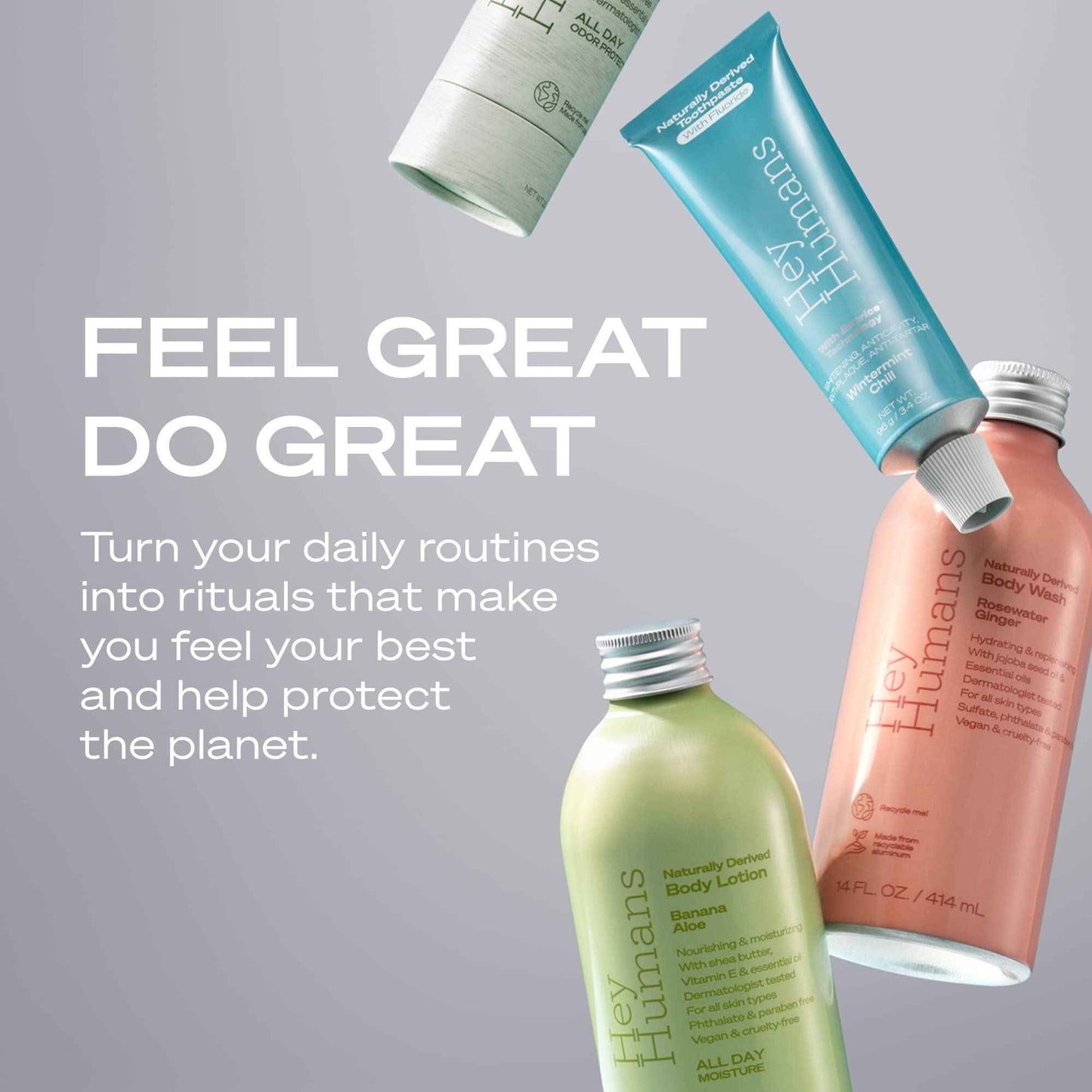 Hey Humans Banana Aloe Moisturizing Body Wash with Natural Ingredients & Jojoba Oil | Clean, Vegan, Sulfate Free Bath & Body Wash for Women & Men | Recyclable Bottle, 14 fl. oz. - Pack of 3