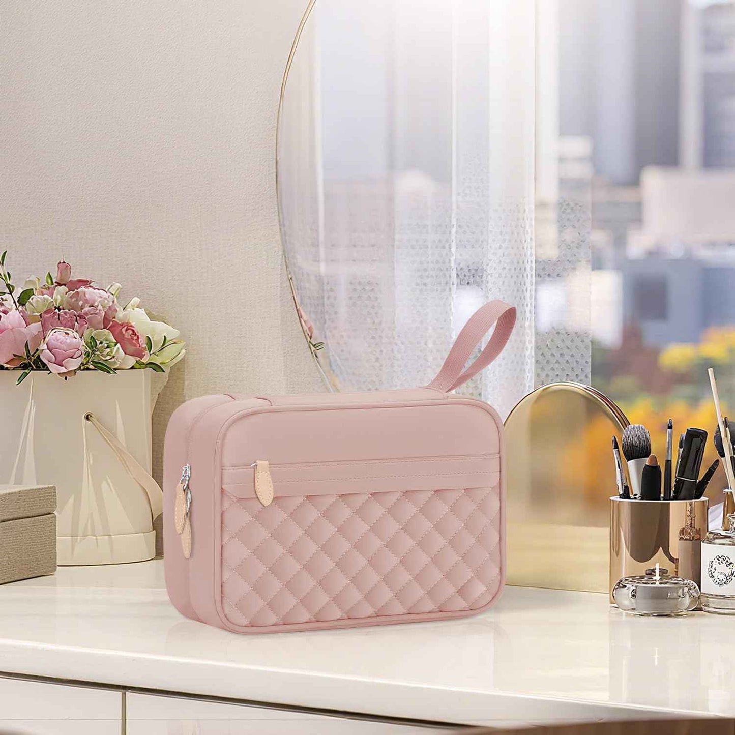 Vankor Travel Toiletry Bag for Women with Hanging Hook, Waterproof TSA Approved Cometic Toiletry Bag Organizers Leakproof Make up Bags for Women Pink
