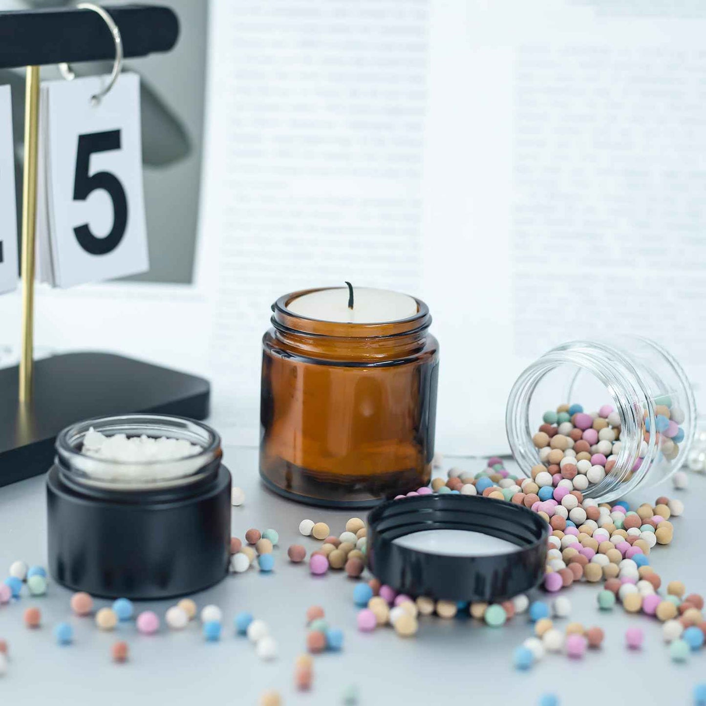 Lustervial 4Oz Amber Small Glass Jars with Lids, 3Pack Lotion Container, Cosmetic Containers, Little Travel Jars for Creams with Mini Spoon