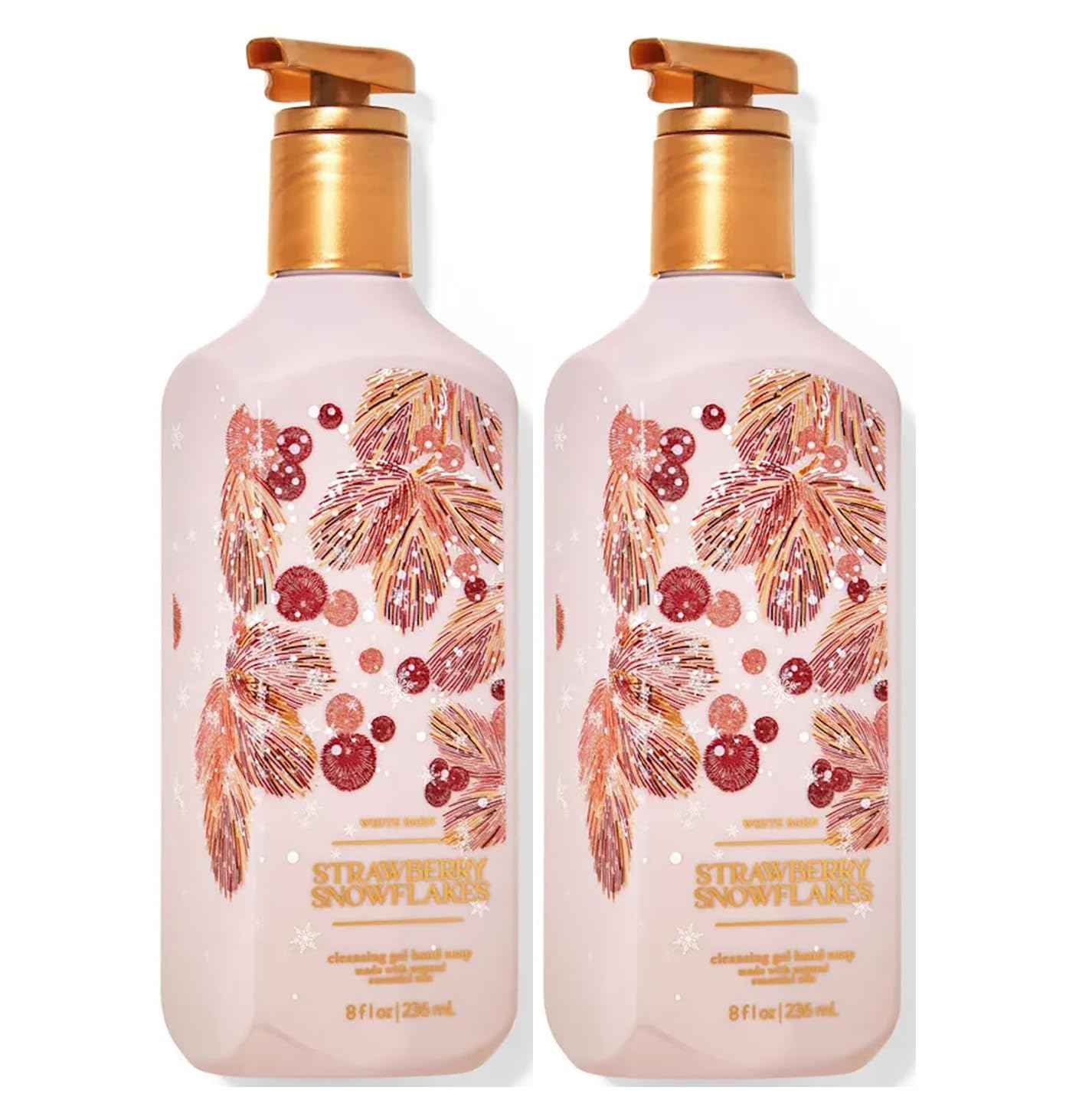 Bath & Body Works Hand Soap, Cleansing Gel, 8 Fl Oz Pack of 2 (Strawberry & Snowflakes)