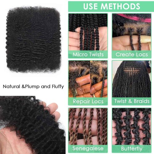 Afro Kinkys Bulk Human Hair for Permanent Micro Locs/Twists/Braids/Repair MChocolate Brown 4C Afro Kinky Curly Bulk Human Hair 12 Inch 50g/pack