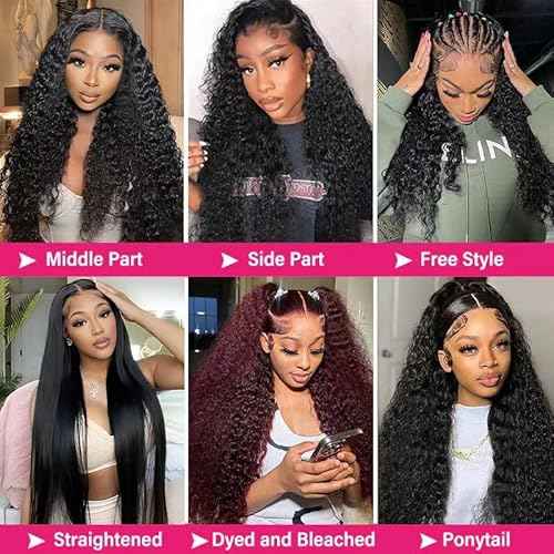 SQU&CIR 16 Inch Deep Wave Lace Front Wigs Human Hair 13x4 HD Lace Front Wigs Human Hair Pre Plucked Brazilian Deep Wave Wig Human Hair Deep Wave Wig 180 Density