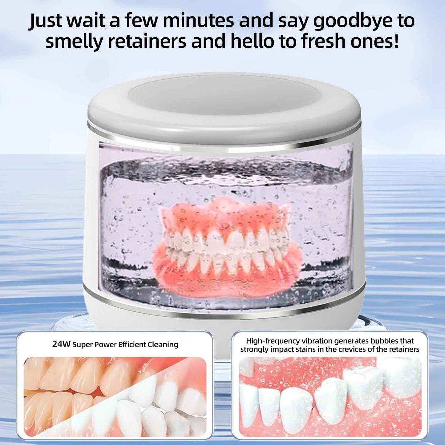 Ultrasonic Retainer Cleaner Machine, Professional Dental Appliance Cleaning Device. 3 Cleaning Modes(45khz, 20W,230ml White,YKL)
