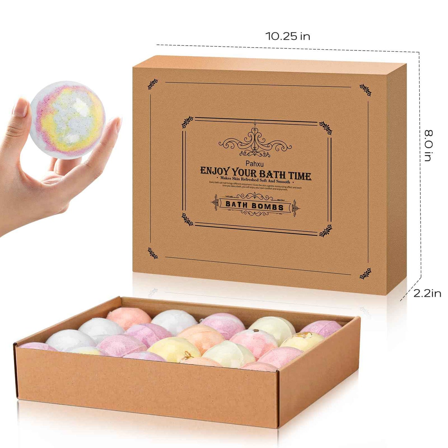 Pahxu Bath Bombs 20 PCS Set, Organic Bath Bombs with Natural and Safe Essential Oil, Handmade Rich Bubble for Skin Moisturizing, Present for Her/Him, Girls, Women, Wife, Mother