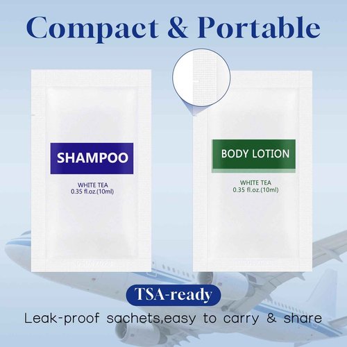 Travel Size Body Wash and Shampoo Bulk,Refreshing White Tea Scent,0.35 fl oz,Individually Wrapped Mini Shower Gel Shampoo Hygiene Kits for Travel/On The Go/Homeless Care/Hotel Guests(Pack of 200)