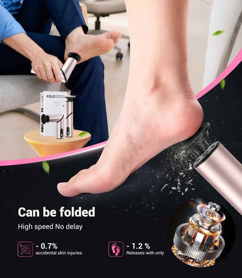 5-in-1 Professional Electric Callus Remover for Feet(Portable & Foldable), Removes 99.92% of Calluses in 3 Mins, Eectric Foot Callus Remover Pedicure Kits with 10 & 40 Grit Pads for Smooth Feet, Pink