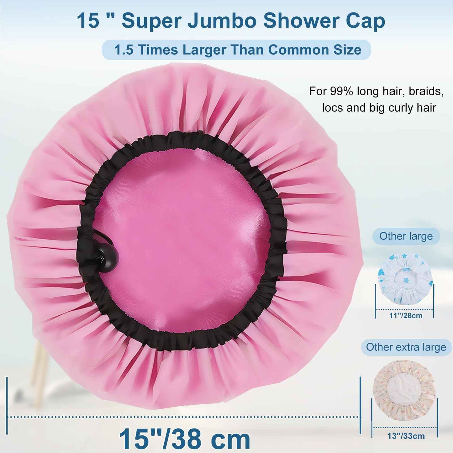 Sheomern 3 Pcs Super Jumbo Satin Lined Shower Cap for Women, Extra Large, Adjustable for Braids, Long Hair & Locs Dreadlocks