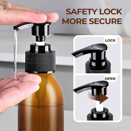 Amber Glass Soap Dispenser 4 oz, Homepicker Glass Pump Bottle with Pump for Lotion Body Oil, 125ml Hand and Dish Soap Dispensers Set with 1 Extra Pump & Labels - 2 Pack