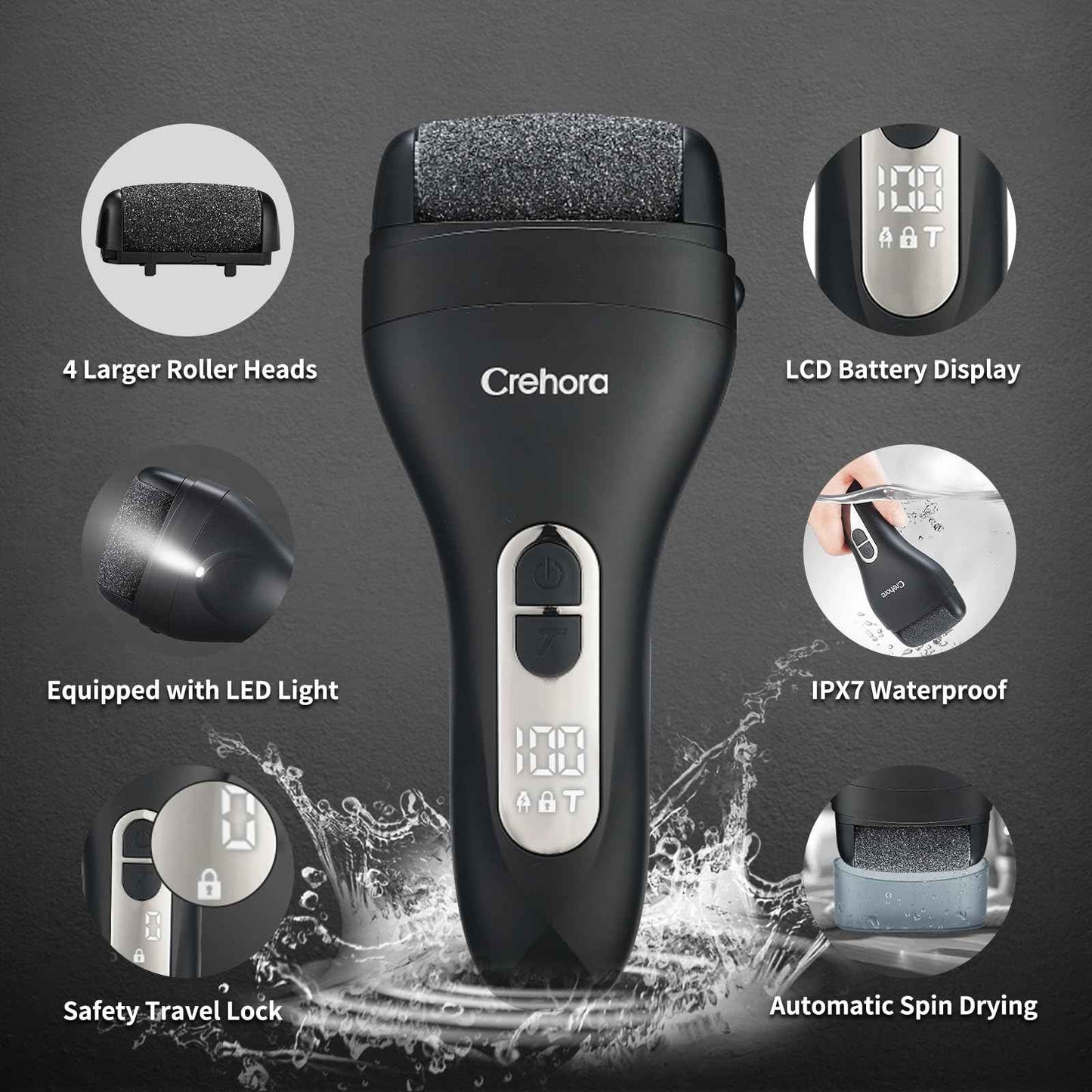 Rechargeable Electric Foot Callus Remover - Waterproof Pedicure Tool for Hard, Cracked, Dry Skin