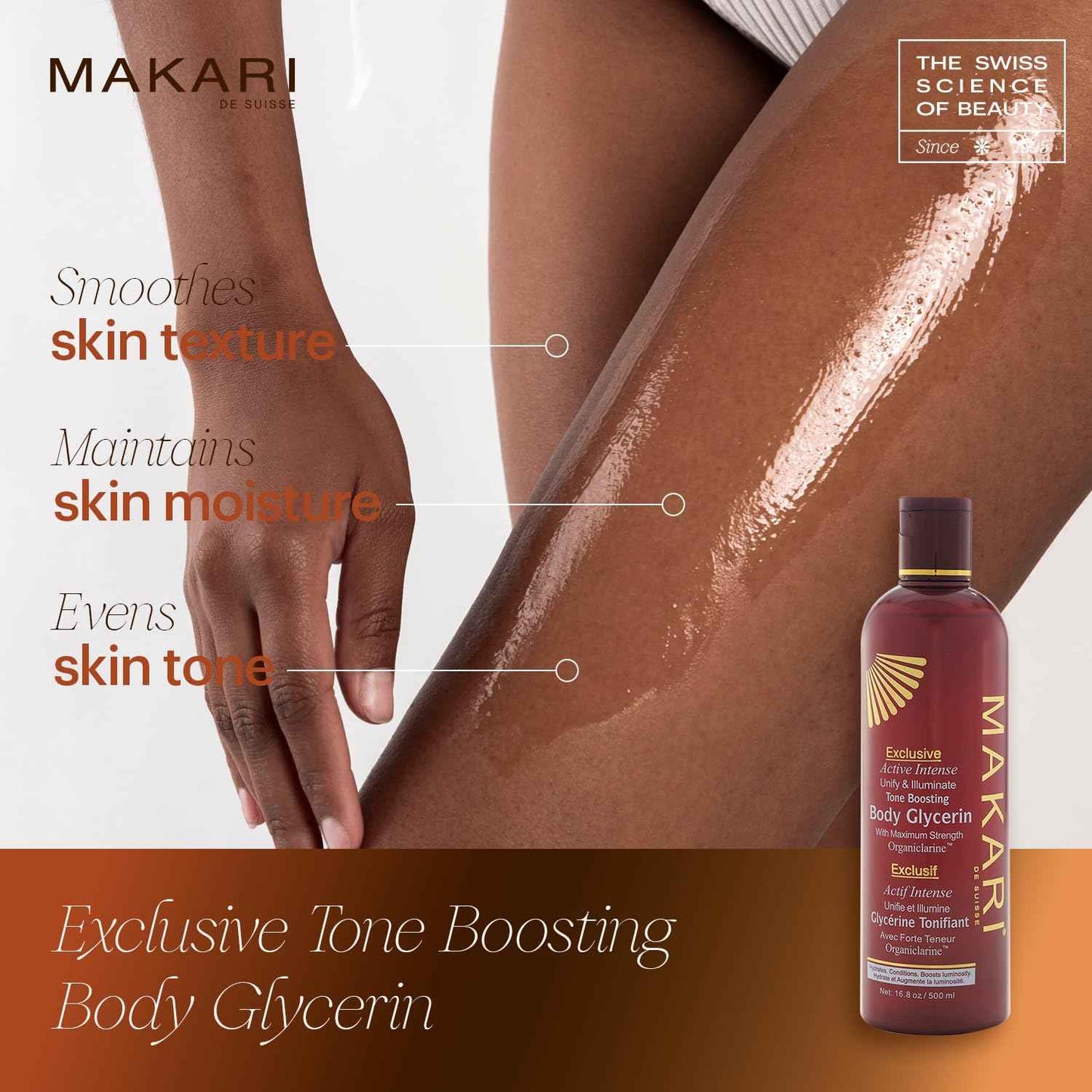 Makari Exclusive Active Intense Tone Boosting Body Glycerin (16.8 oz) | Skin-Brightening Body Glycerin | Moisturizes and Softens | Promotes Even Skin Tone | for All Skin Types Except Sensitive