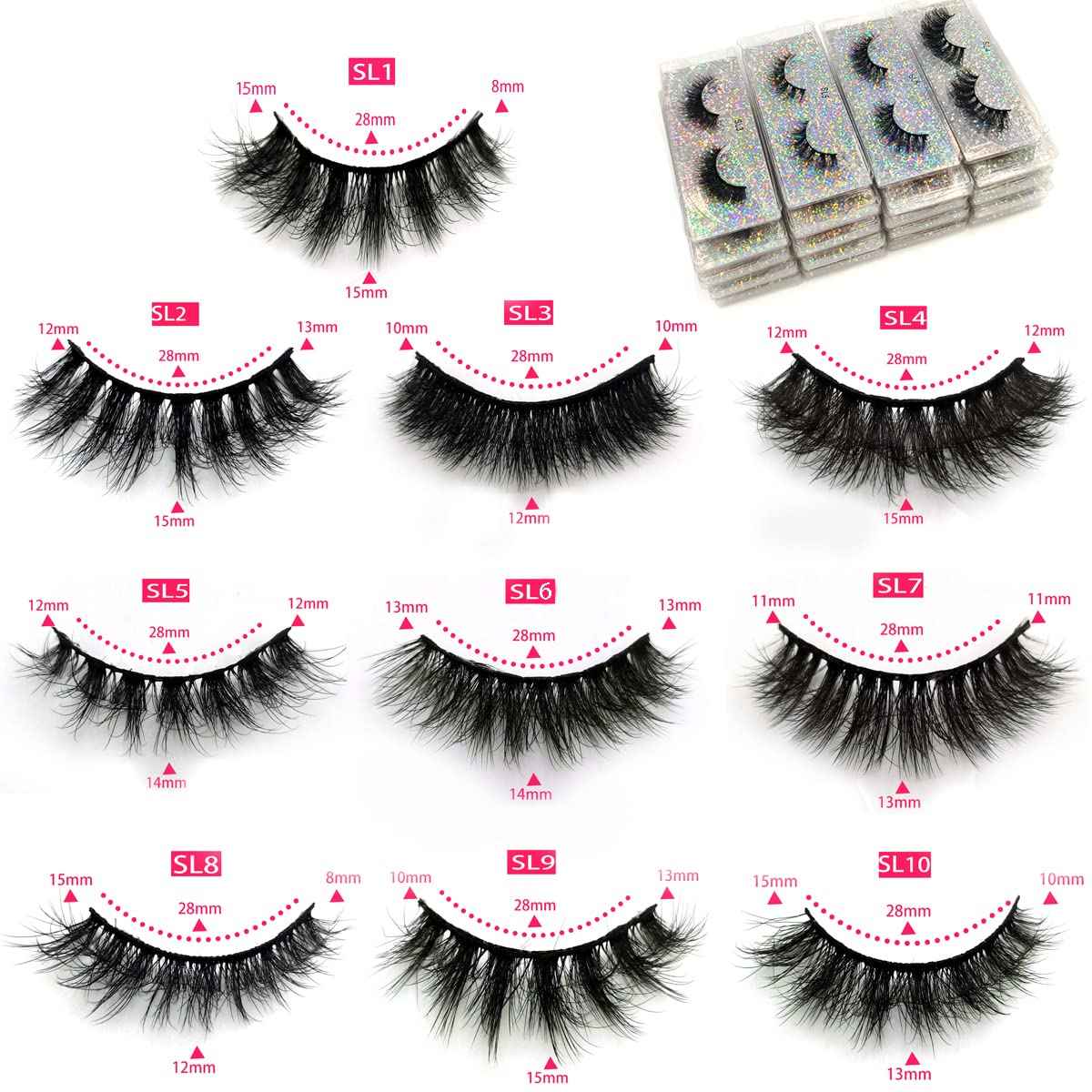 U-Hotmi 3D Faux Mink Lashes Fake Eyelashes Bulk Wholesale Fales Eyelashes 16mm Natural(50 pairs)