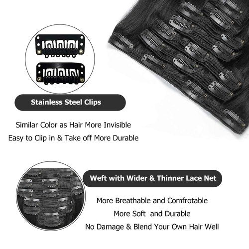 AIKAUR Yaki Straight Real Remy Human Hair Clip ins Black Hair Extensions 20 inch Double Weft for African American Black Women,YK 8pcs/set 120g/set