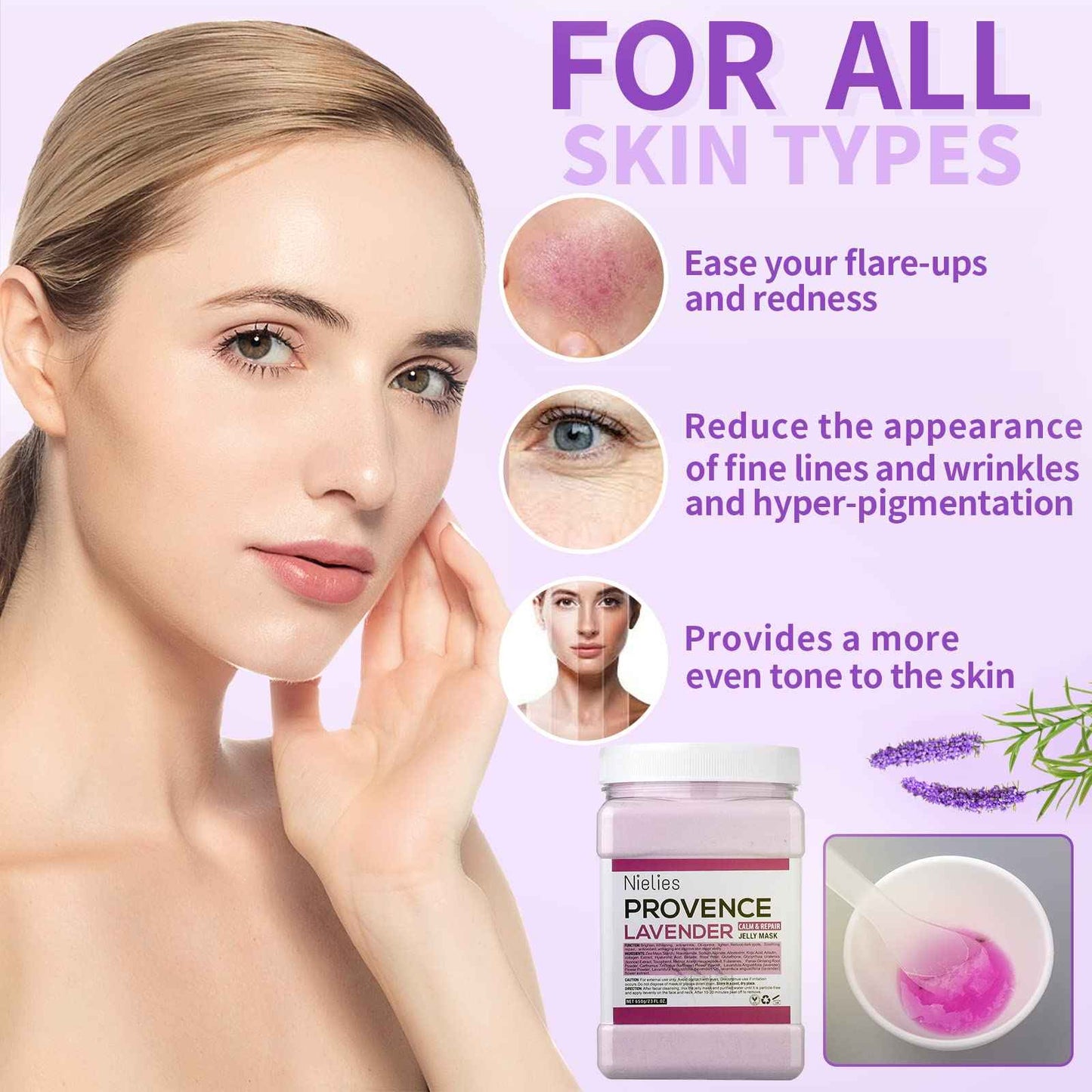 Nielies Lavender + Chamomile Patel Jelly Mask, Facial Skin Care- Collagen Peel-Off Jelly Mask Set For Facials, Face Mask For Instant Hydration, Vegan Peel Off Face Mask, For Anti-Aging