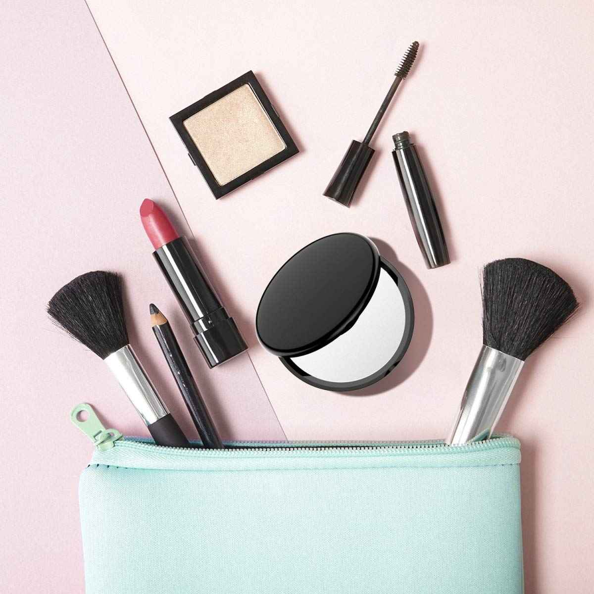 Gospire 4" Ultra-Thin Pocket Makeup Mirror for Travel, 1X/10X Double Sided Magnifying Portable Compact Handbag Handheld Round Foldable Cosmetic Mirror for Women (Black)