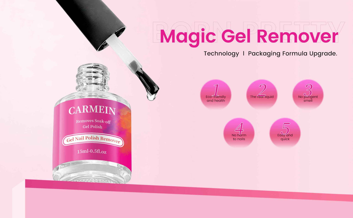 CARMEIN Gel Nail Polish Remover,Professional(12-pack), 15ml/0.5 fl oz, Liquid Formula, Paraben-free, For Natural and Long-lasting Gel Polish Removal for Nail.