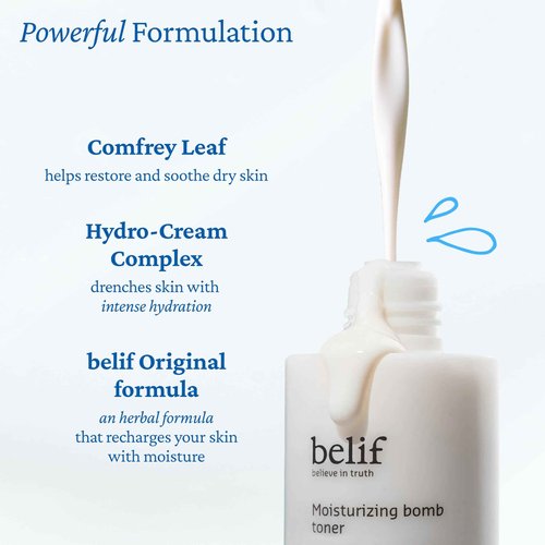 belif Moisturizing Bomb Hydrating Toner - Ceramide Milky Texture, Strengthens Skin Barrier, Soothing & Repair Serum Essence, Ultra-Hydrating 2-in-1 Toner & Moisturizer, Korean Skincare, 5.07 Fl Oz