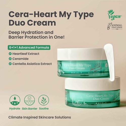 AXIS-Y Cera-Heart My Type Duo Cream with Heartleaf & Ceramide - Redness Relief & Moisture Skin Barrier Repair - Vegan Korean Skin Care Moisturizer Face Cream - 2.02 fl. oz.