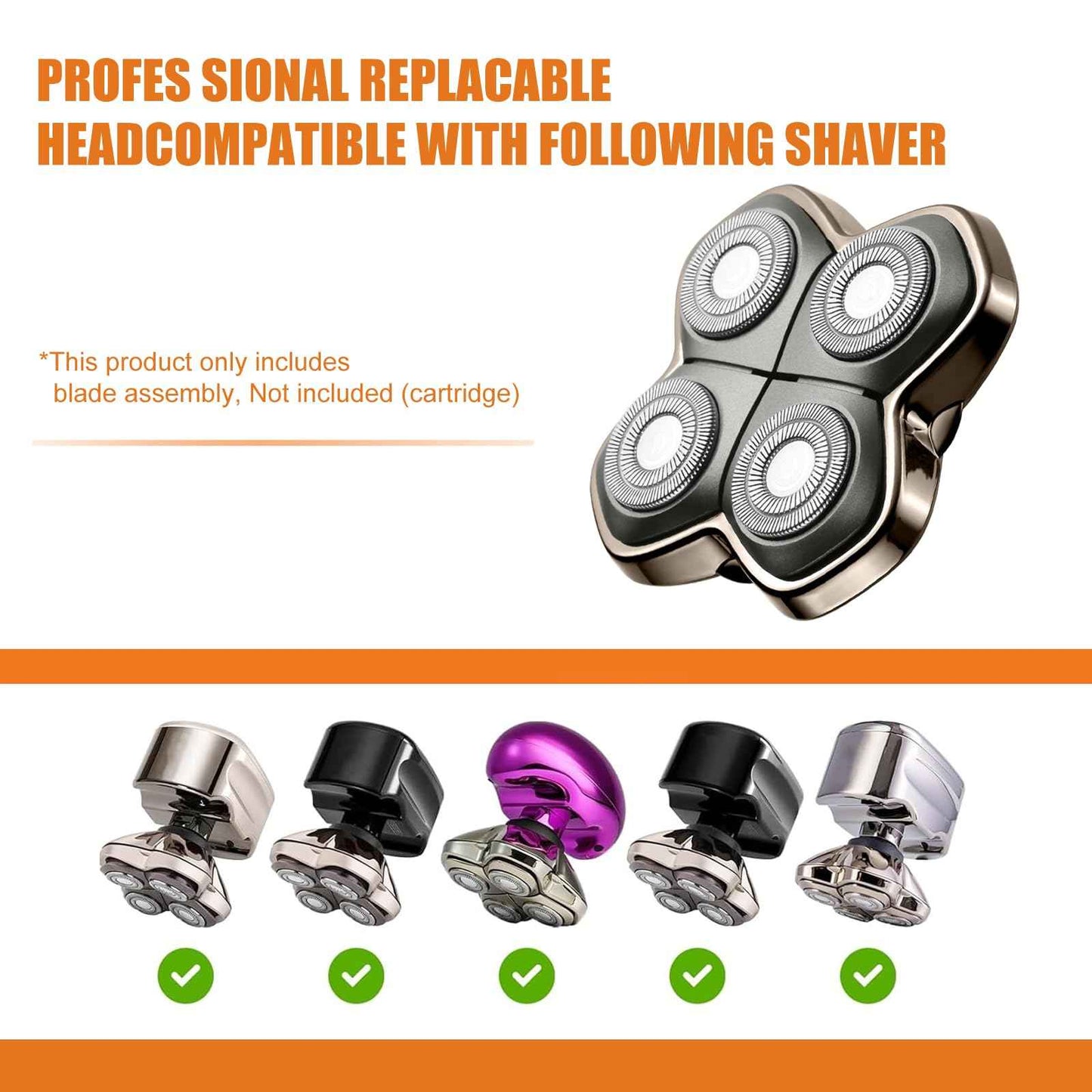 Replacement Blade Shaver PRO 2 Head for Electric Shaver Compatible with Skull Pitbull, Butterfly Kiss PRO & Palm Shavers (2Pack)