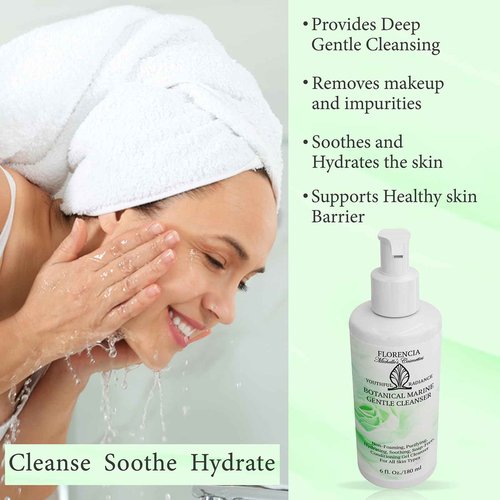 Florencia Botanical Marine Gentle Cleanser - Non-Foaming, Hydrating, Oil-Free Face Wash for Dry to Normal Skin - With Marine Algae & Organic Botanicals - Sensitive Skin, 6 oz