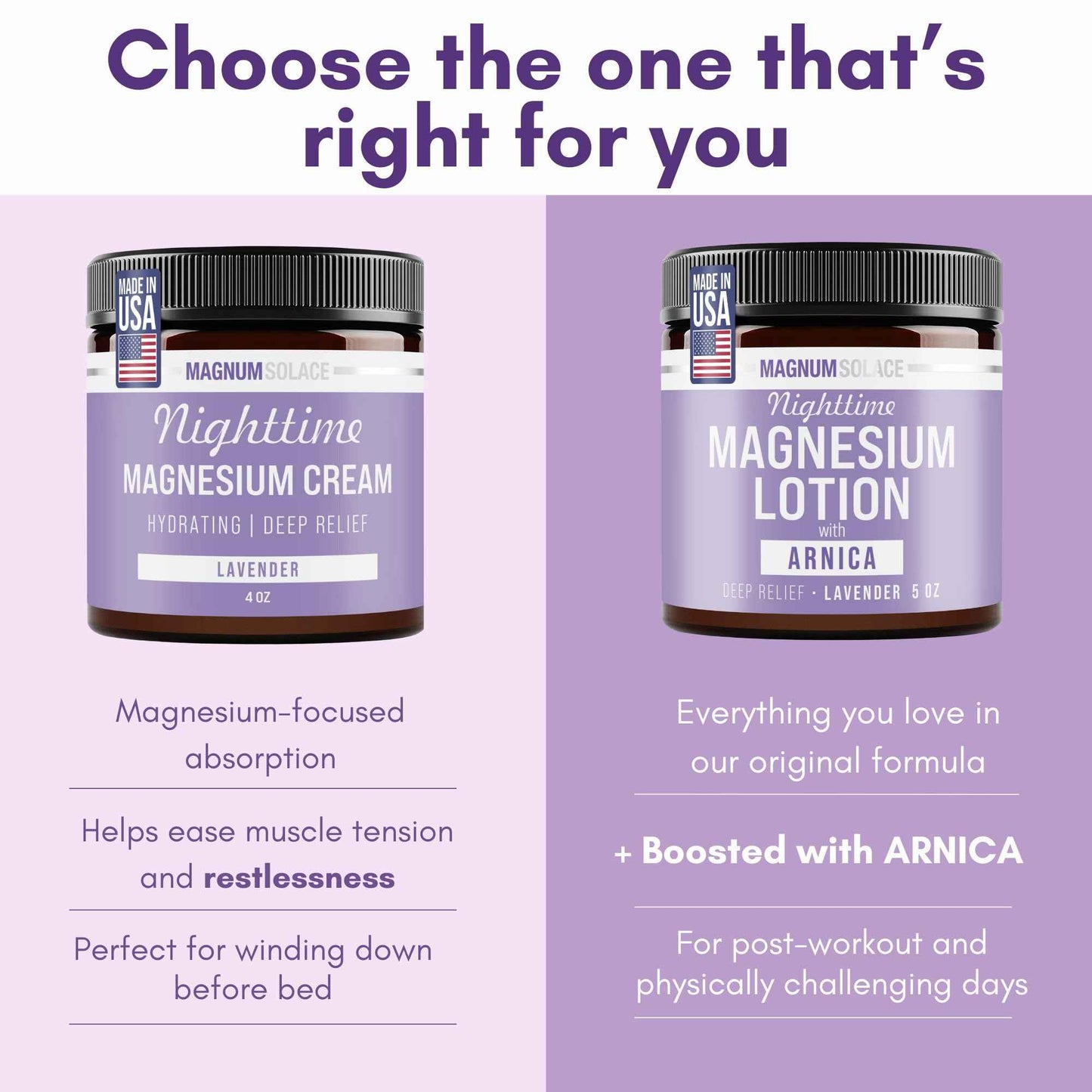 Nighttime Magnesium Lotion with Arnica, Plus Magnesium Cream with Lavender, Duo