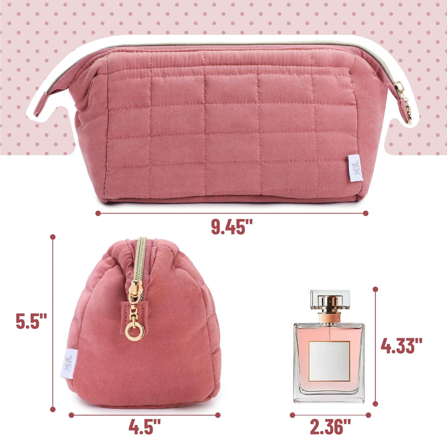 Ms. pen- Aesthetic Quilted Makeup Bag for Women, Muted Rose, Puffy Padded Cute Makeup Bag Cute, Cosmetic Pouch, Quilted Pouch