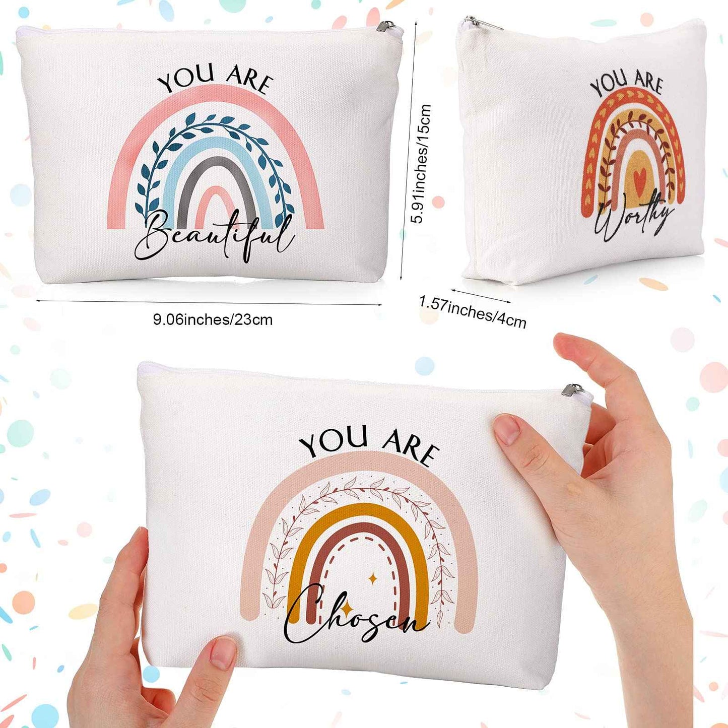 Coume 40 Pcs Rainbow Canvas Makeup Bags Bulk Christmas Inspirational Quotes Cosmetic Bag Pouches with Zipper Employees Appreciation Gifts for Women Coworker Staff Teacher Nurses