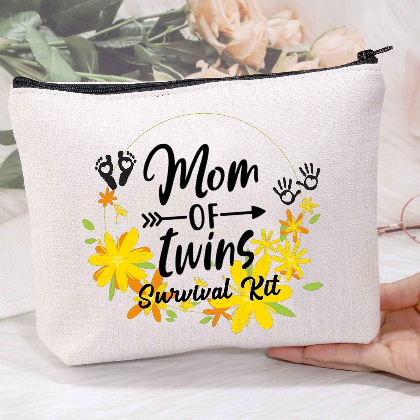 MEIKIUP Twins Mama Gifts Mom Of Twins Makeup Bag Mommy To Be Gifts New Mom Travel Zipper Mom of Twins Sur vival Kit(Mom of Twins bag)