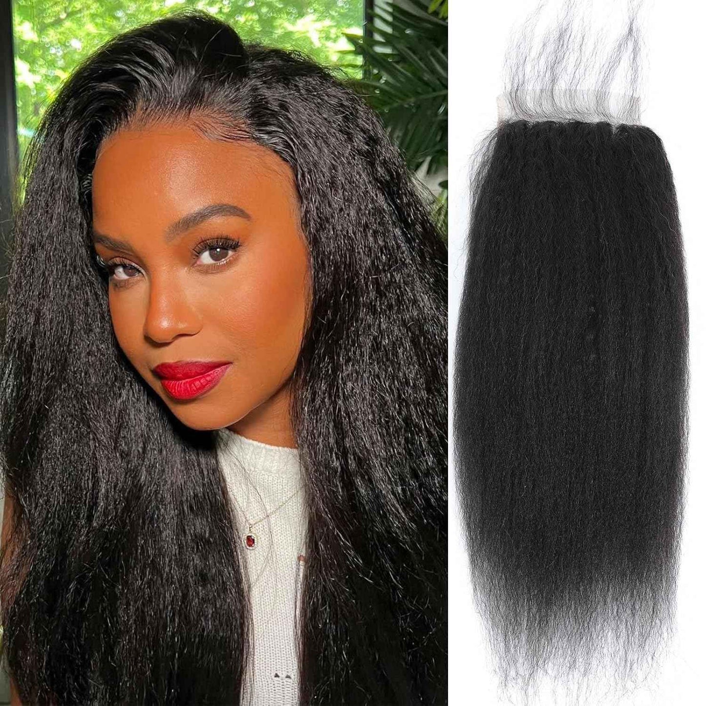 Selina Hair 5x5 Lace Closure Human Hair Kinky Straight Free Part Yaki Brazilian Virgin Hair Natural Black Color 18 Inch