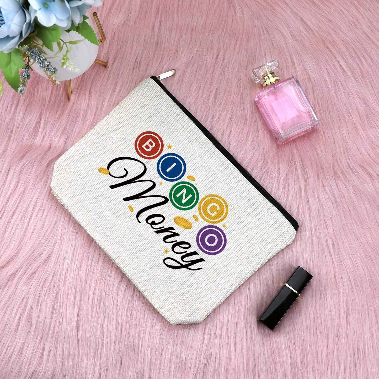 Sfodiary 3Pcs Bingo Game Gift Makeup Bag Gambling Gift for Women Bingo Lover Player Cosmetic Bag Casino Lovers Present Christmas Birthday Present Zipper Travel Cosmetic Pouch