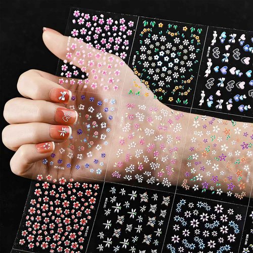 CHANGAR 30 Sheets Flower Nail Art Stickers 3D Self-Adhesive Colorful Floral Nail Decals Cute Design Nail Supplies for Kids Girls Women Manicure DIY