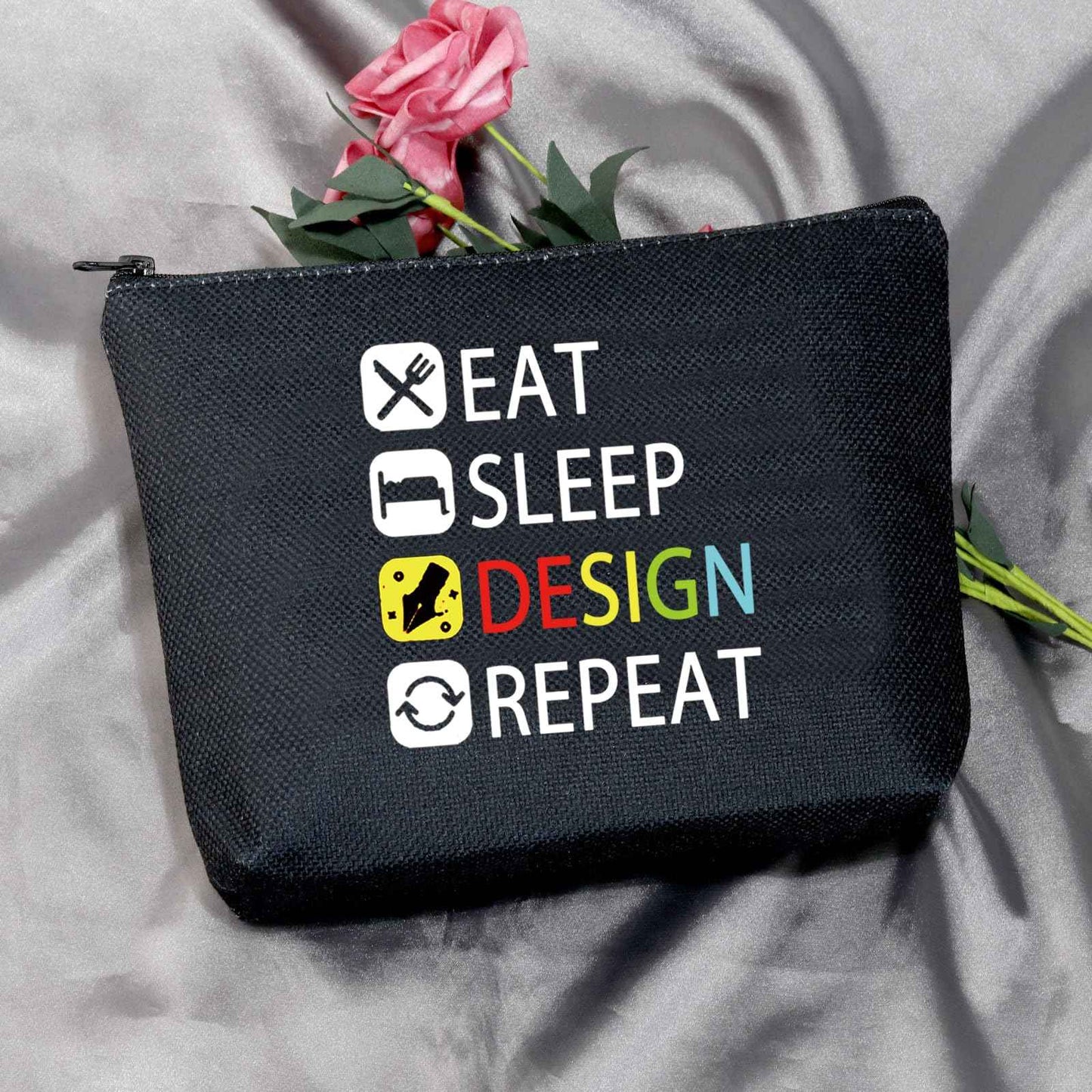 MEIKIUP Eat Sleep Design Repeat Makeup Bag - Gift for Interior or Graphic Designer (Black)