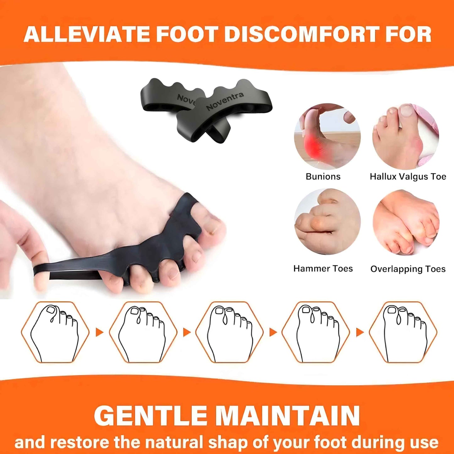 Foot Recovery Kit - Toe Spacers, Cork Massage Ball & Resistance Bands for Plantar Fasciitis Relief, Bunion Correction, Foot Pain, Yoga & Stretching - Post Workout Massage - Travel Pouch Included