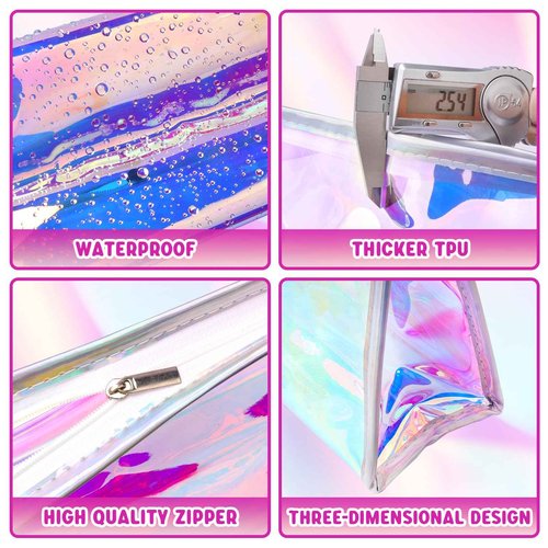 Zwish 2Pack Holographic Makeup Bags Bulk, Iridescent Pouch Portable Zippered Toiletry , Travel Makeup Brush Holder, Makeup Organizer, Waterproof Cosmetic , Gift Bags for Women