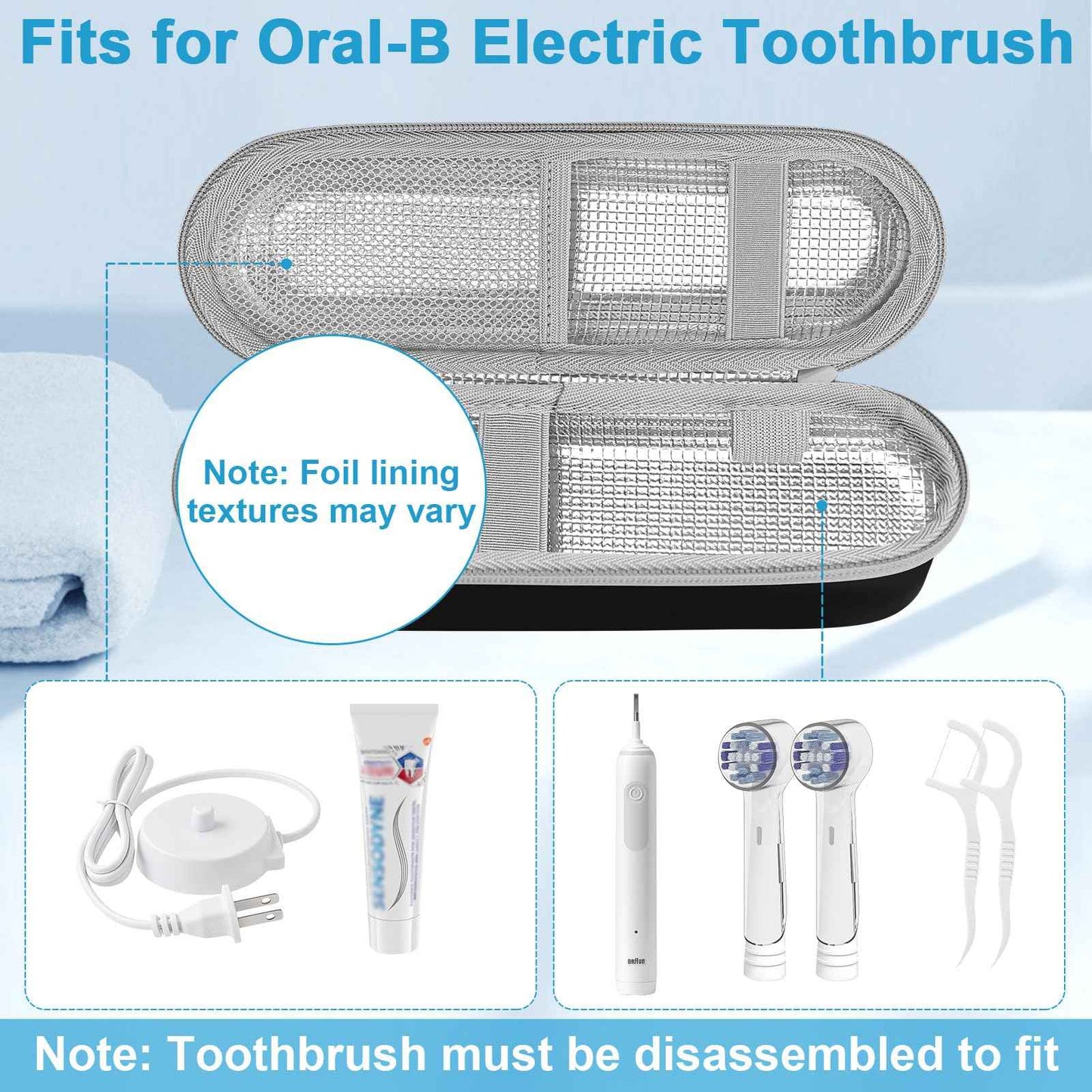 ICIMBI Electric Toothbrush Travel Case for Oral B/Oral-B Pro 1000 1500 5000 7000 Electric Toothbrush,Hard EVA Protective Toothbrush Holder, Includes 2 Brush Head Caps, Compact & Water-Resistant