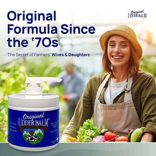 Original Udder Balm Pump Jar - Made in USA - Extra Thick Udder Cream & Hand Balm for Dry Skin, Cracked Heels, Rough Hands – Deep Moisture Heel Cream & Foot Moisturizer with Aloe Vera, 16 Fl Oz