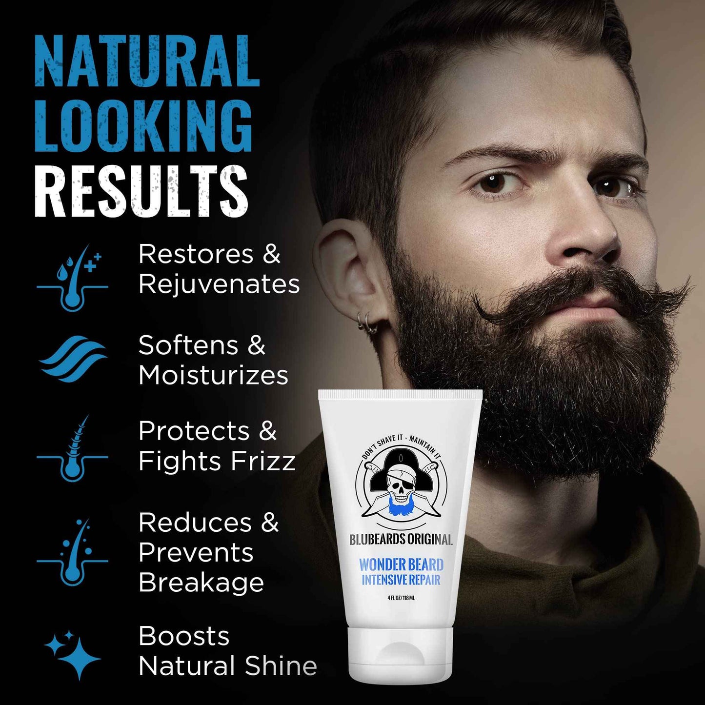 Bluebeards Original Beard Conditioner for Men - 4 oz Wonder Beard Intensive Repair with Meadowfoam Seed Oil & Amino Acids to Deeply Restore, Soften, and Rejuvenate Your Beard and Skin - Made in USA