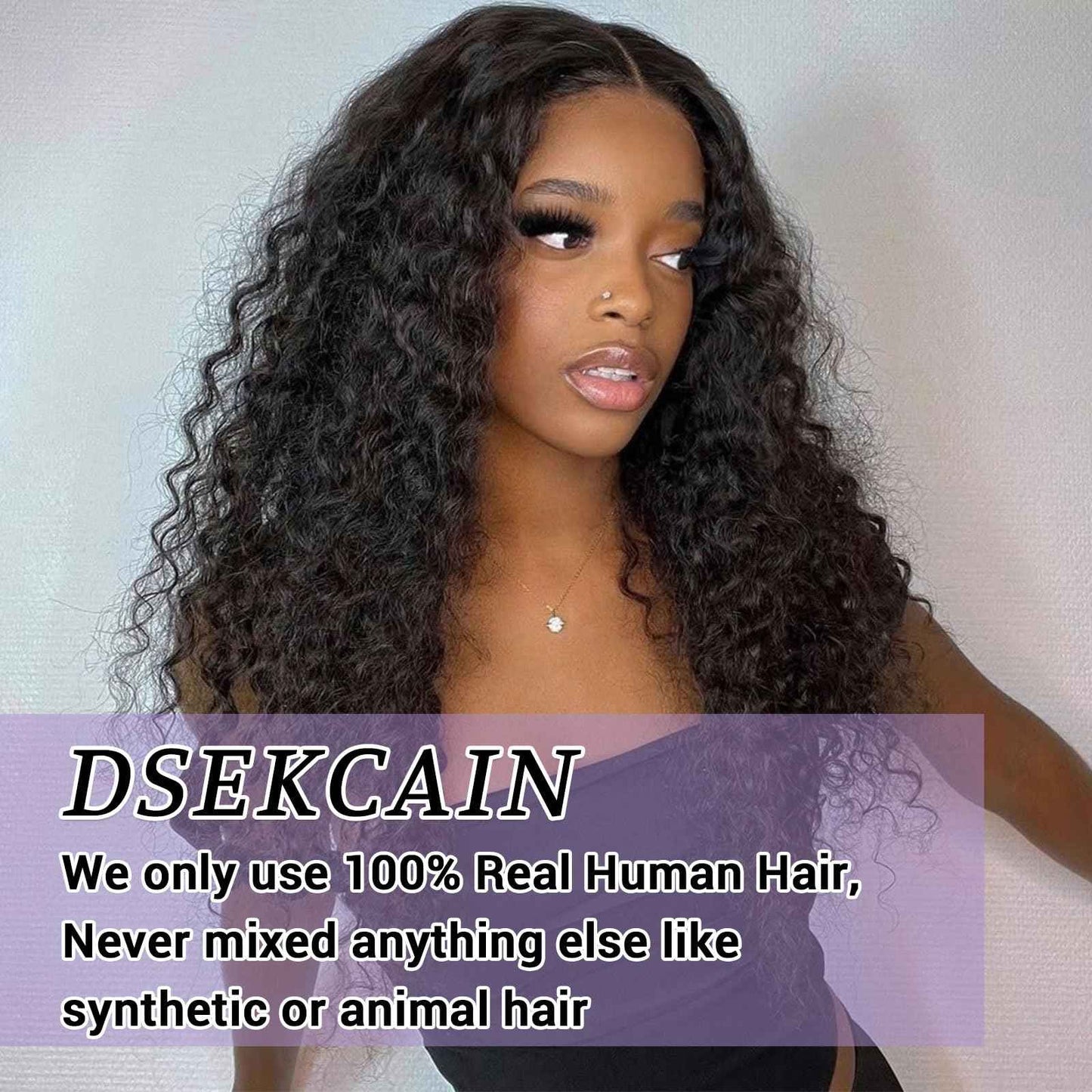 DSEKCAIN 2x6 HD Lace Closure Deep Wave Human Hair Deep Curly Transparent Lace Closure 2x6 Long Middle Part 100% Raw Virgin Human Hair Natural Black 1B Color 14 Inch 150% Density