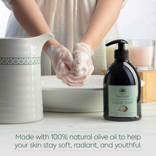 GAIA Oliva Olive Oil Hand Soap Liquid – Luxury Moisturizing Liquid Hand Soap for Bathroom & Kitchen, Natural Ingredietns for Dry, Cracked Hands with Coconut Scent – 16.9 FL OZ Bottle (Pack of 2)