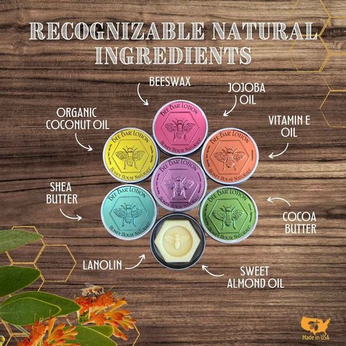 Honey House Naturals Bee Bar Gift Set – Small Bee Bar .6 ounces – All-Natural Ultra Moisturizing Lotion Bar Infused with Essential Oils and Butters – 5 Piece Set
