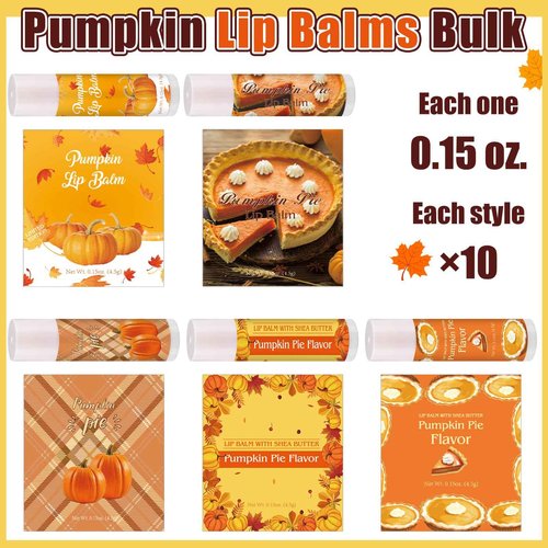 Siifert 100 Pcs Thanksgiving Pumpkin Pie Scented Lip Balms Bulk Thanksgiving Party Favors Fall Party Gifts Autumn Lip Balms Fall Goodie Bag Basket Stuffers Favors for Women Employee (Classic Style)