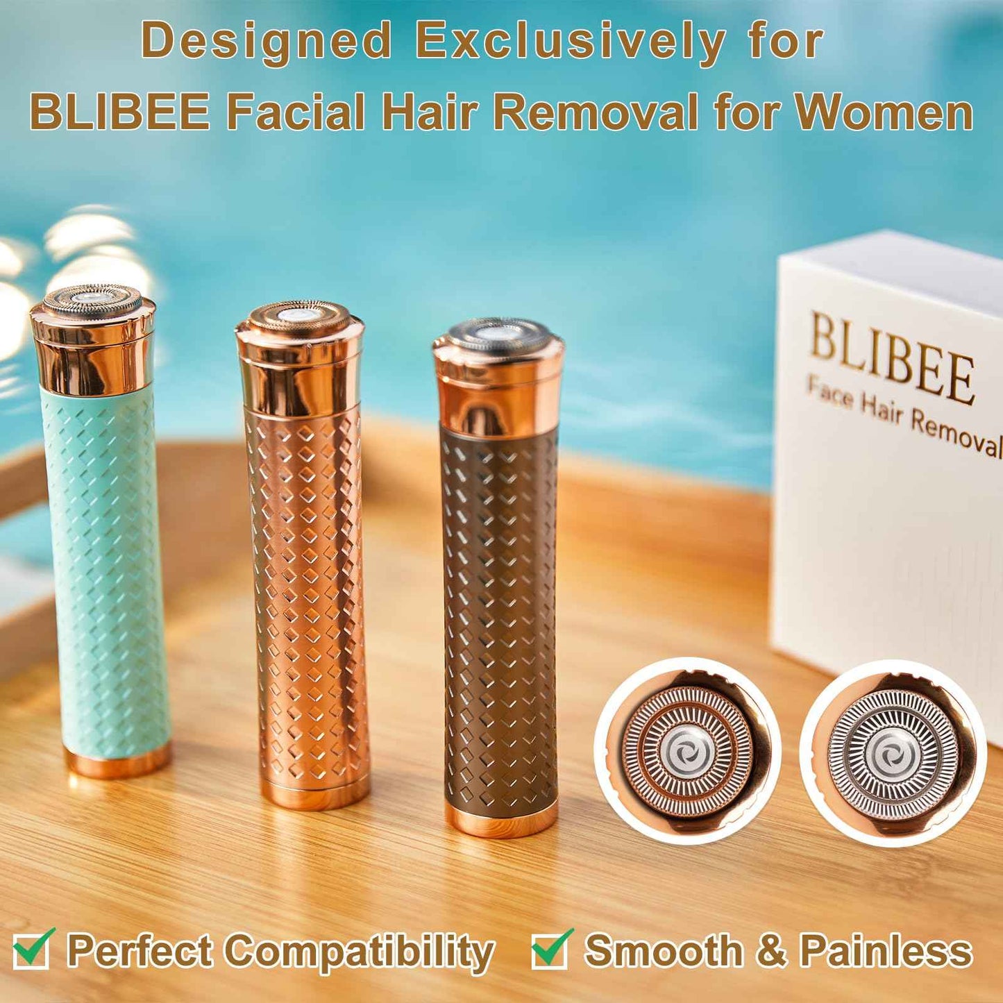 BLIBEE Hypoallergenic Replacement Heads & Blades for Facial Hair Remover, 2-Color 4-Pack, Perfect Fit for Women's BLIBEE Hair Removal Device, Sensitive Skin Safe