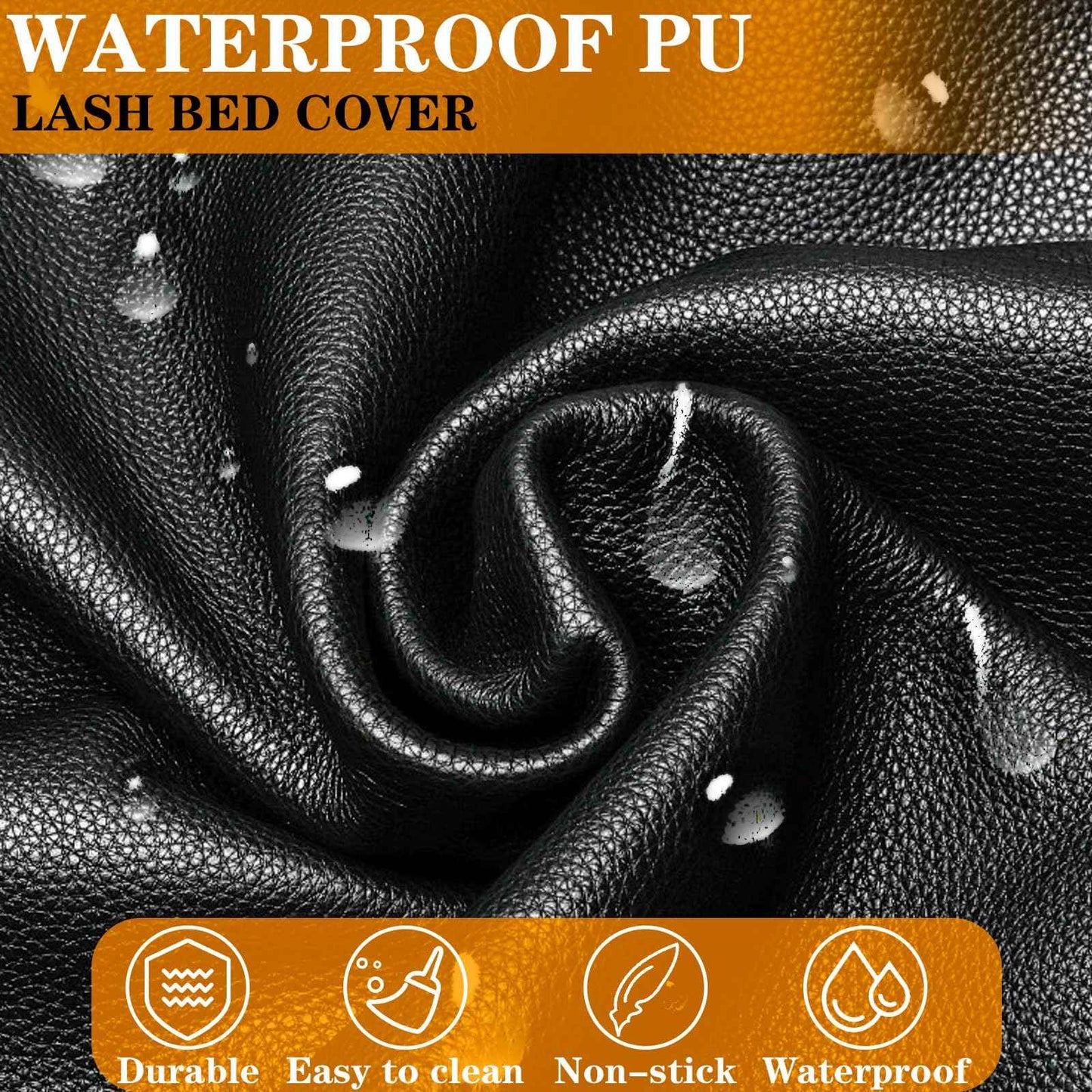 WUSOUPU Wipeable Lash Bed Cover Massage Table Cover Waterproof and Reusable Wax Bed Cover for Esthetician, High Elasticity Vegan Leather Tablecloths for 6 FT Rectangular Table (Black)